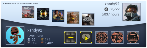 Andy's Xbox and PlayStation Network profile card